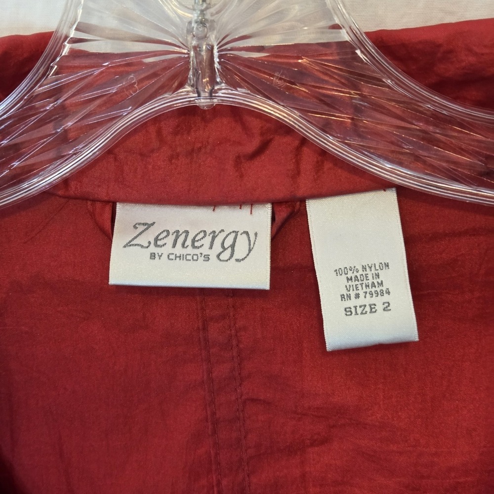 Zenergy by Chicos Lenora Womens Red Metallic Nylon Tie‎ Waist Jacket Size 2 L - Picture 5 of 13